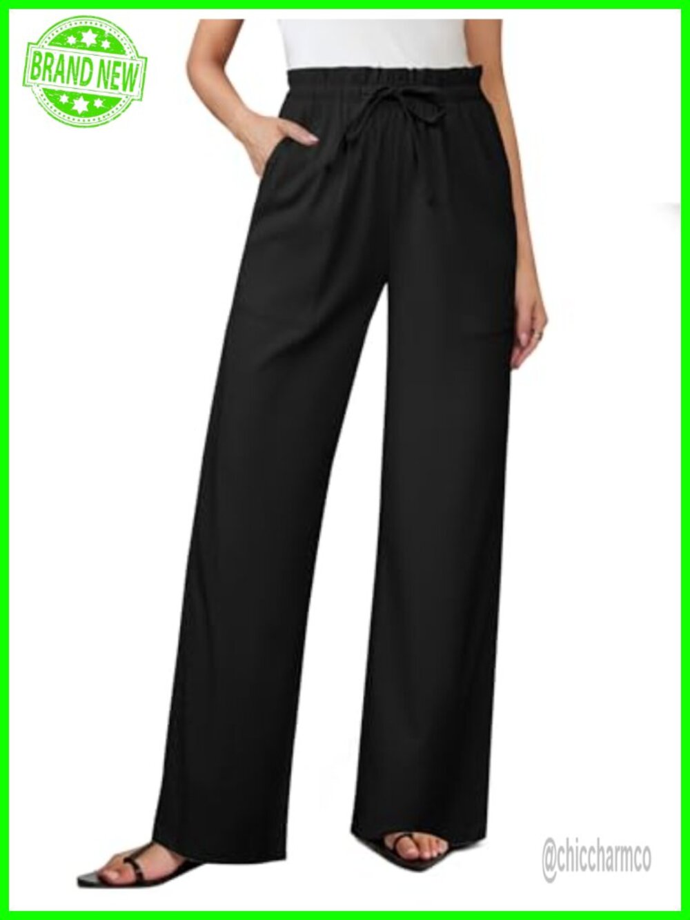 Linen Pants Wide Leg Flowy Palazzo with Pockets